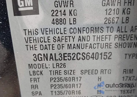 2012 Chevrolet Captiva Sport Lt из США, поврежденный, VIN 3GNAL3E52CS640152